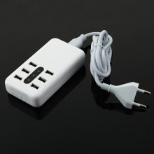 6-Ports DC 5.2V/ 2.4A USB Charger with LED Lights White