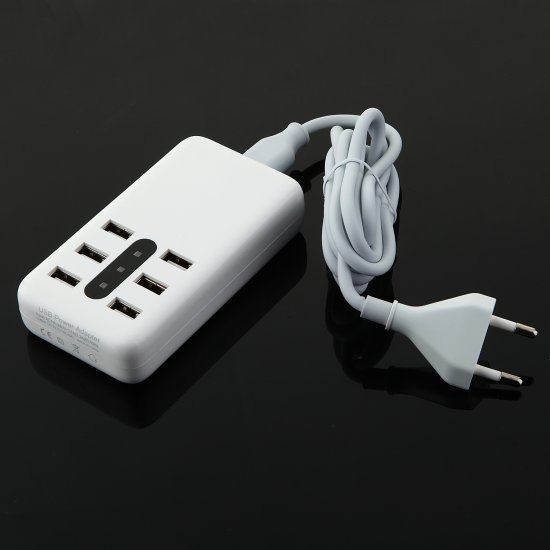 6-Ports DC 5.2V/ 2.4A USB Charger with LED Lights White