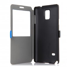 Fashion Leather View Flip Case Cover for Samsung Galaxy Note4 Smartphone Blue