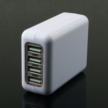 Le touch Power Bin Travel Charger 4 USB Port with Universal AC Plugs EU UK US AU- White