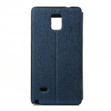 Leather View Flip Cover Stand Case for Samsung Note 4 Smartphone Blue