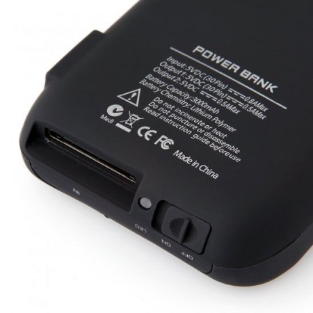3000mAh Power Bank Back Case Phone Stand for iPhone 4 4S Black
