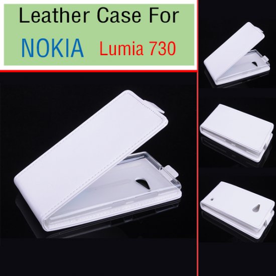 Leather Flip Cover Case Stand Nokia Lumia 730 Smartphone White