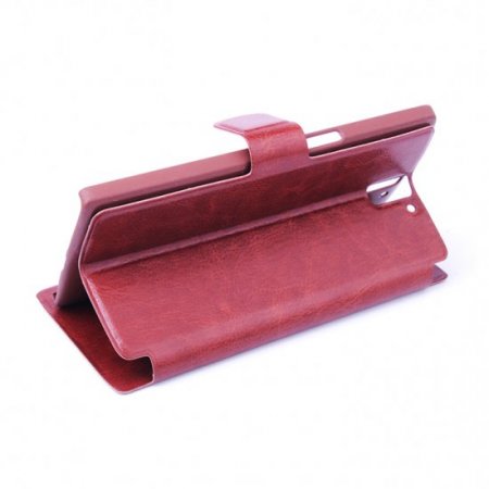 Leather Flip Cover Case Stand for Oneplus One Smartphone Brown