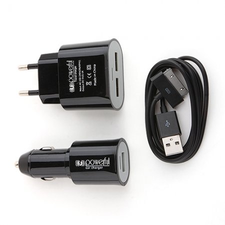 2-in-1 EU Plug European Standard Travel Charger Car Charge iPad iPhone Smartphone -Black