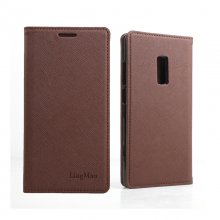 Cool Cross Pattern Leather Flip Case Built-in Magnetic for ONEPLUS 2 Smartphone Brown