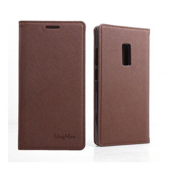 Cool Cross Pattern Leather Flip Case Built-in Magnetic for ONEPLUS 2 Smartphone Brown