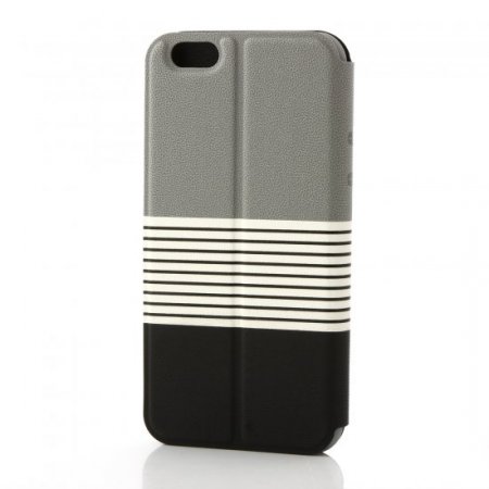 Leather Flip Cover Stand Case for iPhone 6 Black ＆ Gray