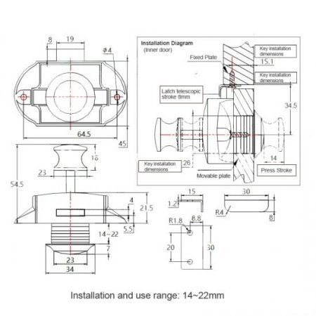 Motorhome Caravan Trailer Rv Cupboard Door Single Sided Pull Push Button Handles