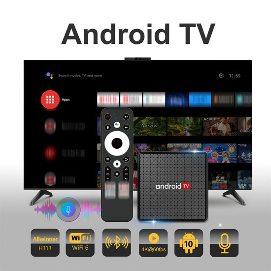 Android 10.0 X5 TvBox Allwinner H313 BT5.0 WIFI 2.4G&5.8G Quad Core ARM Cortex A53 Smart Voice Control 4k IPTV Box