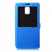 Fashion Leather View Flip Case Cover for Samsung Galaxy Note4 Smartphone Blue