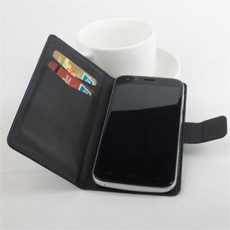 Leather Flip Cover Case Protective Case Stand for DOOGEE Y100 Pro Smartphone Black