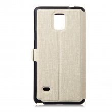 Fashion Leather View Flip Case Cover for Samsung Galaxy Note4 Smartphone Beige