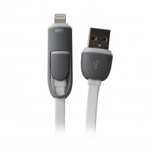 2 in 1 USB Cable Data Transmit and Charging Cable for iPhone & Android White