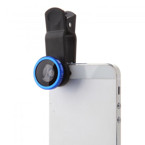 OD-009 4 in 1 Universal 180 Clip Smartphone Fish Eye Camera Lens Blue