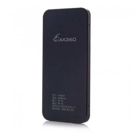 AX360 4200mAh Smartphone Style USB Power Bank for iPhone Smartphone Black