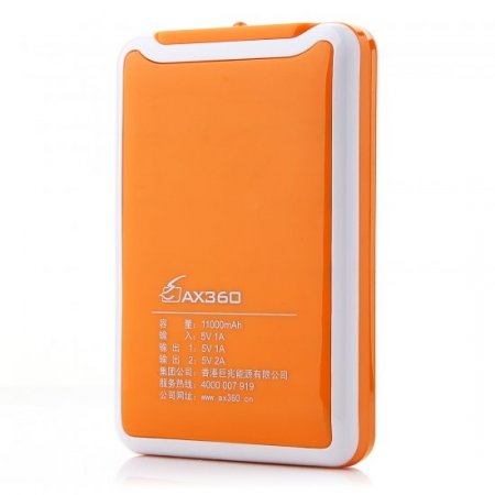 AX360 11000mAh Dual USB Power Bank for iPhone iPad Smartphone Oragne