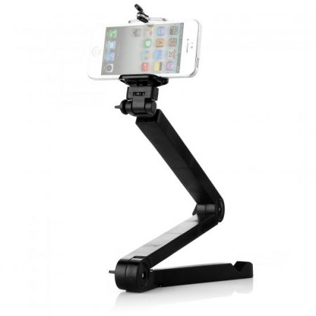 Multi-functional Portable Folding 2-in-1 Selfie Stick + Phone Mount Bracket Black