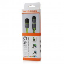 2 in 1 USB Cable Data Transmit and Charging Cable for iPhone & Android Green