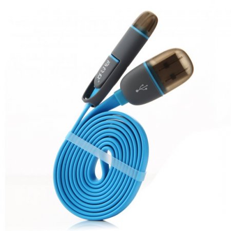 2-in-1 1M Noodle 8Pin & Micro USB Charging Cable For iPhone 5/6/6 Plus Android Phones