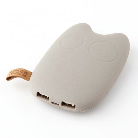 Totoro 9000mAh Dual USB Power Bank with 4-in-1 USB Cable for Smartphone Grey