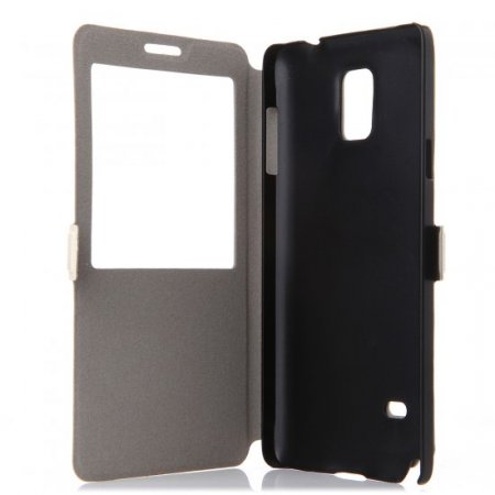 Fashion Leather View Flip Case Cover for Samsung Galaxy Note4 Smartphone Beige