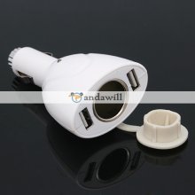 Car Charger Hub Adapter 2 USB Port White