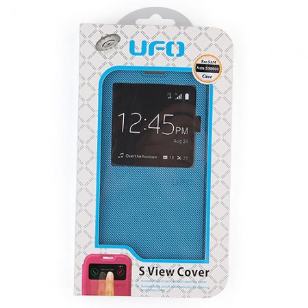 Premium Transparent Window Flip Cover Leather Case for SAM Note 3/N9000 Blue