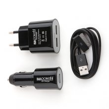 2-in-1 EU Plug European Standard Travel Charger Car Charge iPad iPhone Smartphone -Black