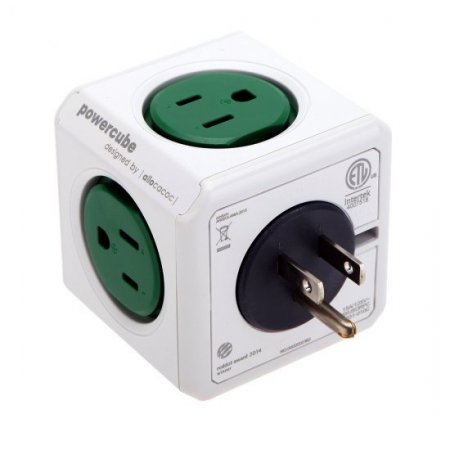 PowerCube Original Power Strip Socket Wall Charger US Plug with 5 Outlets Green