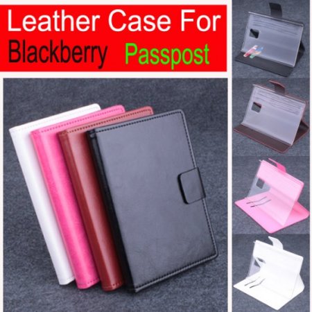 Leather Flip Cover Case Stand for Blackberry Passport Smartphone Brown
