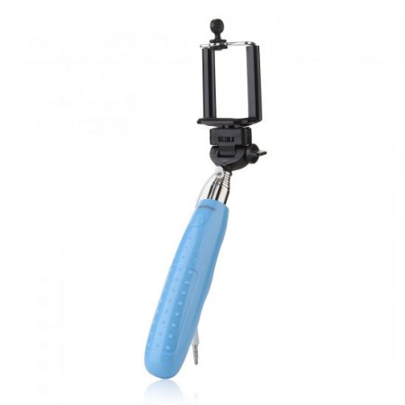 Portable Extendable Handheld Wired Monopod Selfie Stick with Built-in Shutter Blue