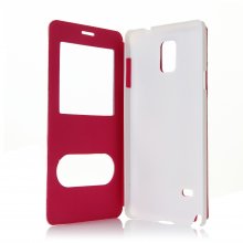 Leather View Flip Cover Stand Case for Samsung Note 4 Smartphone Rose