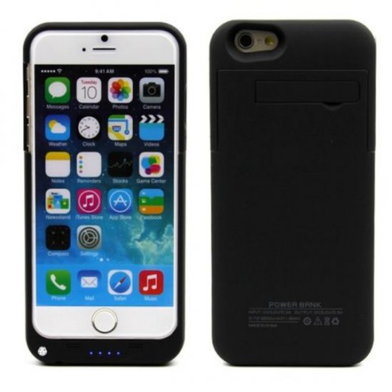 3200mAh Power Bank Back Case Phone Stand for iPhone 6 Plus 5.5 inch Black