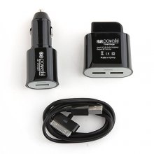 2-in-1 USA Standard Travel Charger Car Charge for iPad iPhone Smartphone -Black