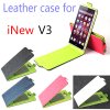 Fashion Contrast Color Leather Flip Case Cover for iNew V3 Smartphone Black