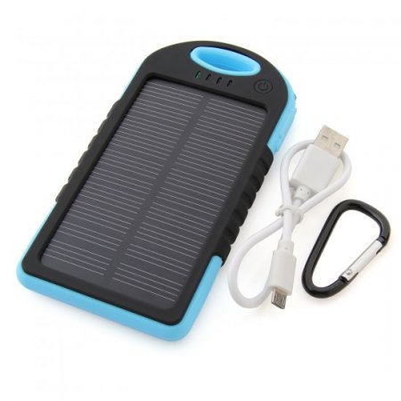 5000mAh Waterproof USB Solar Charger Power Bank Shakeproof Dust Proof Black&Blue