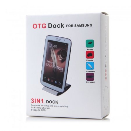 3-In-1 OTG Battery Charger Dock Stand Holder for Samsung Galaxy S4 Smartphone White