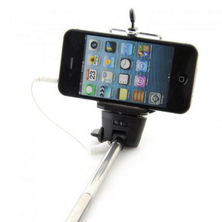 MOWTO Z07-5S Cable Take Pole Wired Monopod Selfie Stick + Cell Phone Clip Holder Rose