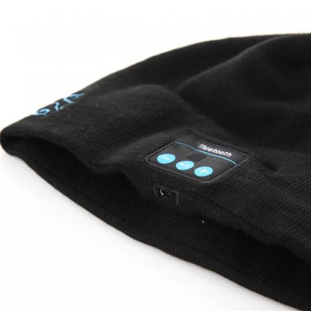 FINGO Warm Beanie Hat Wireless Bluetooth Smart Cap Headphone Speaker with Mic Black