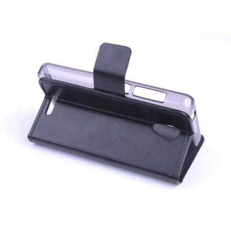 Leather Flip Cover Case Stand GIONEE V183 Smartphone Black