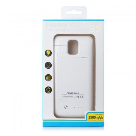 3800mAh External Battery Case Cover Power Bank for Samsung Galaxy S5 White