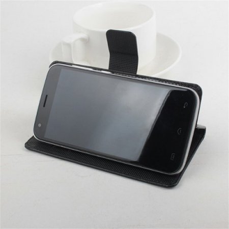 Leather Flip Cover Case Protective Case Stand for DOOGEE Y100 Pro Smartphone Black