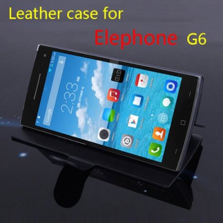 Leather Flip Cover Stand Case for Elephone G6 Smartphone Black