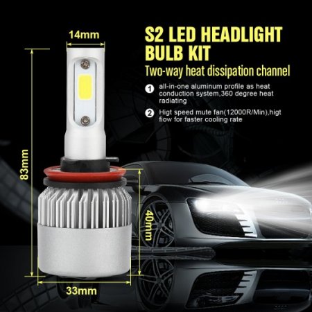 H11 LED Headlight Bulbs, 6500K 8000 Lumens Extremely Super Bright H8 H9 COB LED Chips Conversion Kit,Xenon White