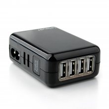 Le touch Power Bin Travel Charger 4 USB Port with Universal AC Plugs EU UK US AU- Black