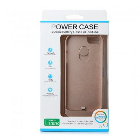 2200mAh Rechargeable External Battery Case Power Bank for iPhone 5/5S/5C Gold