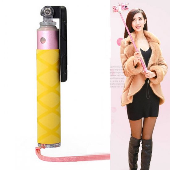 iPearl Pearlty Porket Monopod Selfie Stick+Bluetooth Shutter+Clip Holder+Buckle Pink
