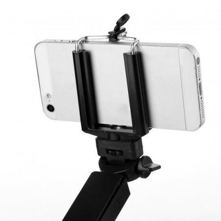 Multi-functional Portable Folding 2-in-1 Selfie Stick + Phone Mount Bracket Black