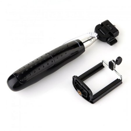 Portable Extendable Handheld Wired Monopod Selfie Stick with Built-in Shutter Black